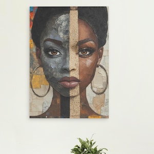 Afrocentric Art Digital Download, wall art living room Instant Download home art, Trendy wall print, black women art, mixed media portrait