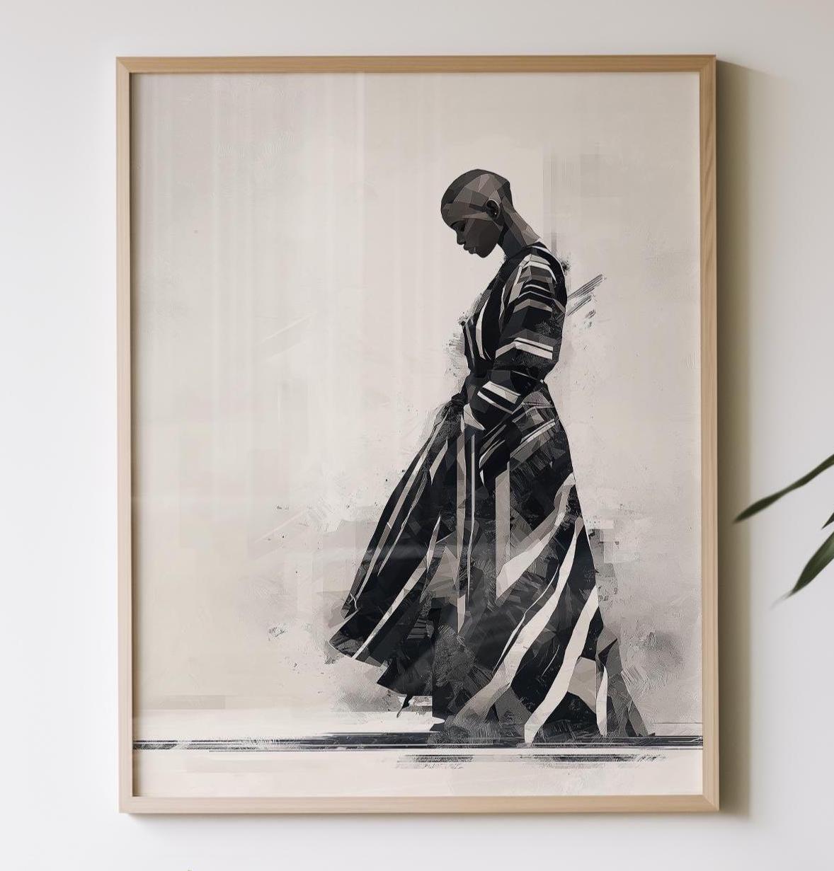 Minimalist Black and White Art Print, Black Woman Abstract Wall Art ...