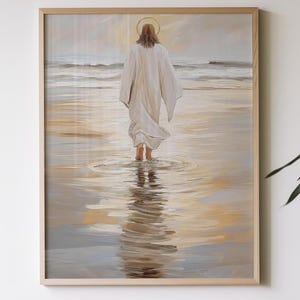 Jesus Walking on Water Digital Art – Christian Wall Decor, Religious Oil Painting, Bible Verse Printable, Jesus Portrait, LDS Home Decor