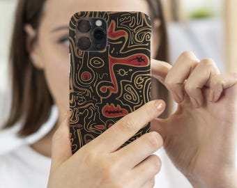 Abstract Tribal Art Phone Case: Red & Gold Design