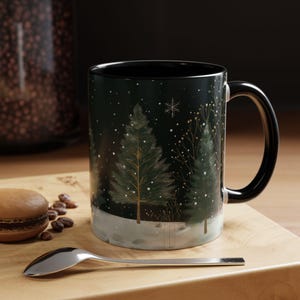 Beautiful Snowy Pine Forest Coffee Mug Christmas Forest Tea Cup Winter Holiday Ceramic Mug Festive snowy Drinkware Holiday Season Classy Mug