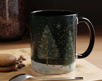 Beautiful Snowy Pine Forest Coffee Mug Christmas Forest Tea Cup Winter Holiday Ceramic Mug Festive snowy Drinkware Holiday Season Classy Mug