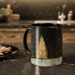 Snowy Pine Forest Coffee Mug Christmas Forest Tea Cup Winter Holiday Ceramic Mug Festive snowy Drinkware Holiday Season Classy Mug