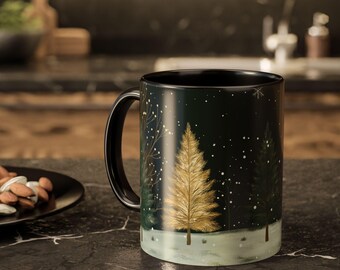 Mug forêt de pins enneigé – Tasse à café d'hiver