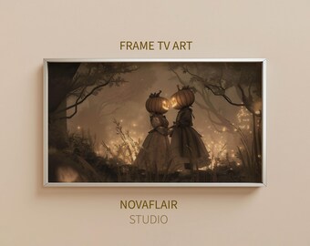 Vintage Pumpkin Couple Frame TV Art: Romantic Halloween Digital Download, Samsung