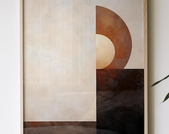 Boho Abstract Wall Art  Minimalist Geometric – Neutral Brown Beige Modern Painting, Mid Century Inspired Arch Art Print, Digital Download