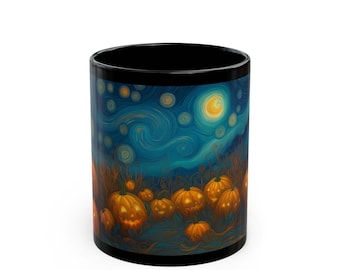 Halloween Pumpkin Patch Mug: Starry Night Jack-o'-Lantern Ceramic Coffee Cup