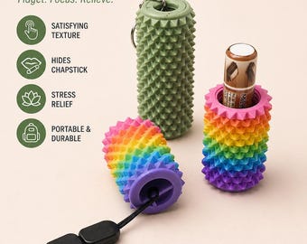 Ouchie Fidget with Hidden Compartment | Spiky Sensory Fidget Toy | Chapstick Holder Keychain | ADHD Focus Toy Stress Relief Gift