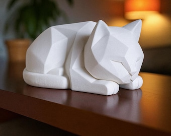 Low Poly Cat Sculpture - 3D Printed Modern Art in Matte Black or White, Minimalist Desk Decor, Geometric Cat Figurine, Cute pet lover gift