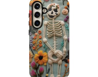 Blumen Skelett Handytasche Einzigartiges künstlerisches Design Halloween Handyhüllen für iPhone 13 14 15, Samsung Galaxy S24 S23 S22, Google Pixel 6 7 8