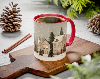Snowy Christmas Village Mug – Festive Holiday Coffee Cup – Cozy Winter Town Scene Ceramic Drinkware – Christmas Gift for Hot Cocoa & Tea