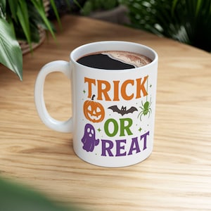 Halloween Coffee Mug: Spooky Pumpkin, Ghost & Bat Design, Fall Mug