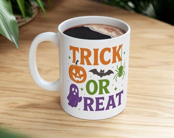 Halloween Coffee Mug: Spooky Pumpkin, Ghost & Bat Design, Fall Mug