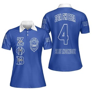 Polo Zeta Phi Beta personalizado, polo azul personalizado de la hermandad Zeta Phi Beta, ropa D9, artículos de la vida griega para ella.