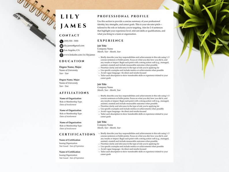 Professional Resume Template - Minimalist, Modern, Clean and Classy - Etsy
