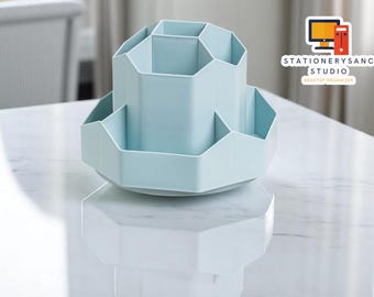 Rotating Pen Stand | Desk Supplies Organizer | Office Accessories Holder | Large Pencil Container | Stationery Storage Box