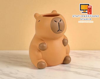 Capybara Desk Organizer | Cute Animal Pen Holder | Makeup Brush Storage Stand | Multi-Purpose Pencil Tray | Home Office Table Decor
