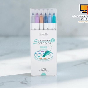 Dot Marker Pen Set | Dual Tip Fine Liner | Six Color Spot Highlighter | Double Ended Dotted Tool | Bullet Journal Art Supplies