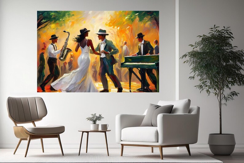 Jazz Canvas Music Wall Art Print, Modern Home Decor, Saxophone Piano