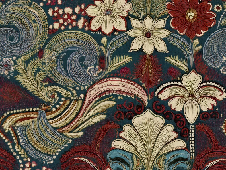 Canvas Art, Colonial American Patterns, Vintage Floral Wall Decor ...