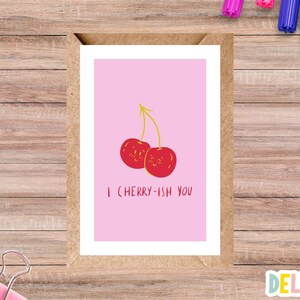 I Cherry-ish You Card | Cute Cherry Pun Greeting Card | Blank Inside Anniversary or Wedding Card | Funny Fruit Love Card for Couples|