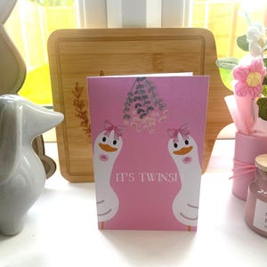 Carte de voeux A6 jumelles fille et garçon jumeaux d'oie | Mignonne nouvelle carte de jumeaux de bébé | Baby Shower | Cadeau pour jumeaux mixtes | Carte Nouveau-né Mixité |