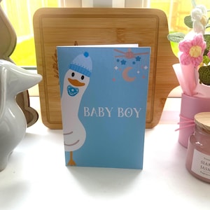 Carte de félicitations A6 pour bébé Goose | Carte de fête prénatale animal| Nouvelle carte Oie bébé garçon| Carte animal mignon pour les nouveaux parents | Carte Nouveau-né |