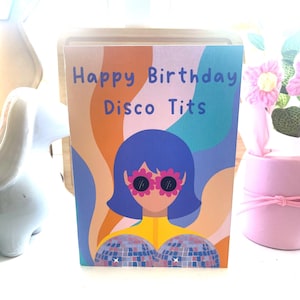 Carte d'anniversaire de seins disco de joyeux anniversaire | Carte d'anniversaire drôle de 5 x 7 pour elle | Carte vierge boule disco rétro | carte d'anniversaire mignonne et impertinente | Groovy|