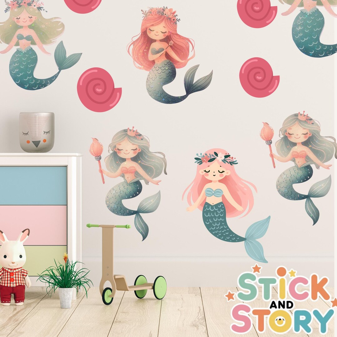 40 Mermaid Wall Decals for Nursery and Kids Room| Mermaid Stickers ...