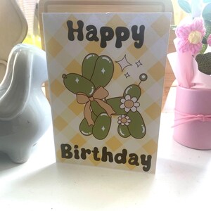 Happy birthday 5x7 blank birthday card| Quirky balloon animal birthday card| fun 5x7 birthday greetings card for dog lovers| Balloon Animal|