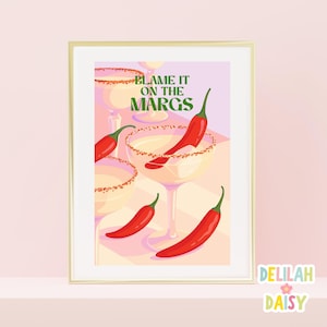 Spicy Margarita Print: Retro Cocktail Illustration, Bar Cart Art