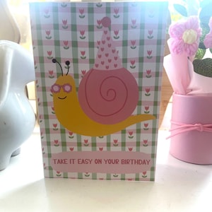 Détendez-vous le jour de votre anniversaire Carte d'anniversaire 5 x 7 cm | Carte de voeux vierge escargot 5 x 7 | Carte de voeux animal pour lui | carte d'anniversaire |