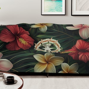 Hafa adai CNMI Seal Hibiscus Paradise Throw Blanket Saipan Tinian Rota Guam Chamorro Marianas