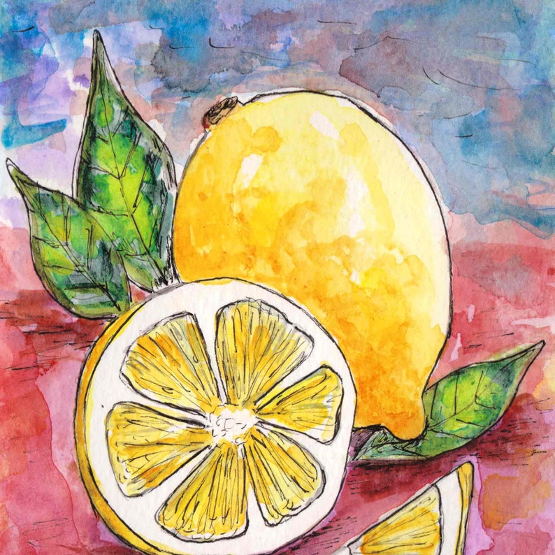 Lemon Painting Original Watercolor Lemon Decor Kitchen Art Etsy