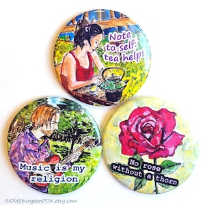 2.25" Art Magnet or Pin-Back Button | Original Hand-Drawn Illustration | Unique Gift | Portland Scenes