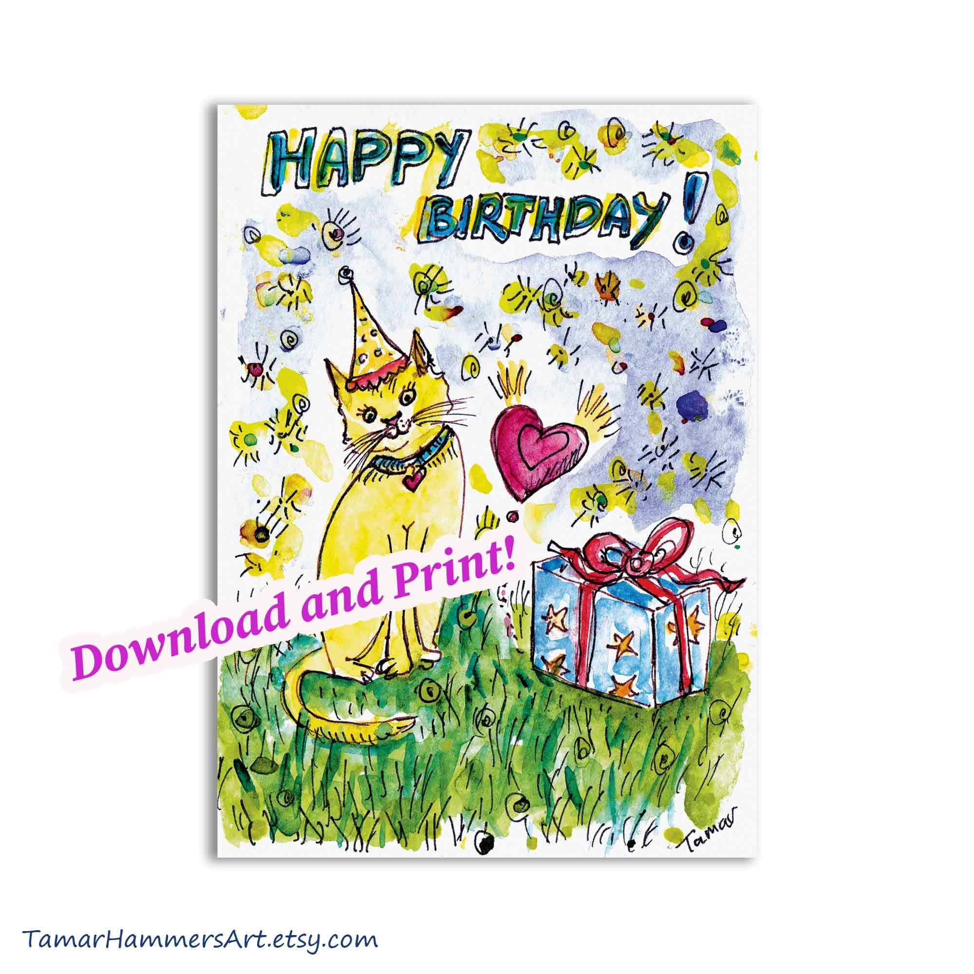 Printable Cat Birthday Card Digital Download Instant - Etsy