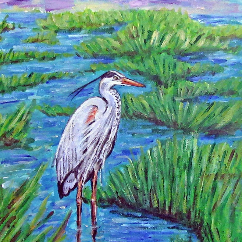 Blue Heron Art Original Heron Painting on Canvas Waterland Etsy