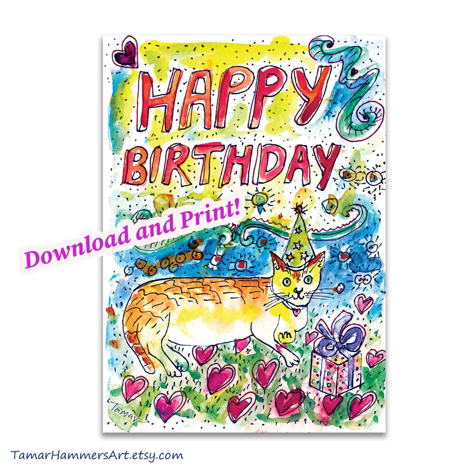 Printable Cat Birthday Card Digital Download Instant - Etsy