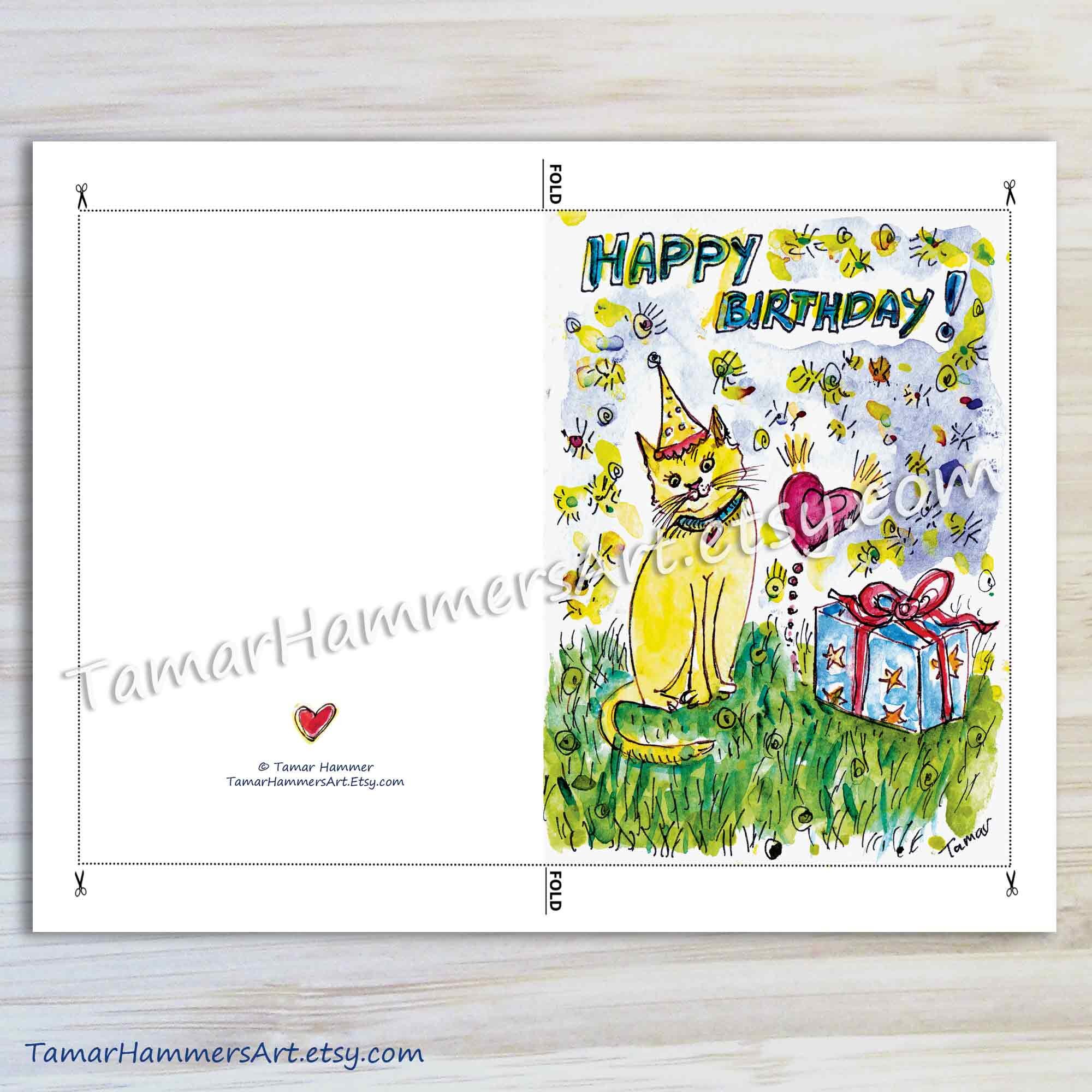 Printable Cat Birthday Card Digital Download Instant - Etsy