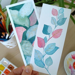 Segnalibri originali acquerellati dipinti a mano su carta di cotone / Regalo per amanti dei libri e appassionati di cancelleria / Set di 2 / Arte botanica