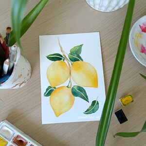 Acquerello al limone – Dipinto originale in formato A5 su carta 100% cotone per decorazioni per la casa o come regalo
