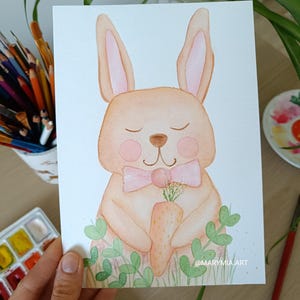 Süßes Häschen – Original Aquarell-Illustration | Format A5 | Handgemaltes Kunstwerk | Tiermalerei für Kinderzimmer oder Geschenk