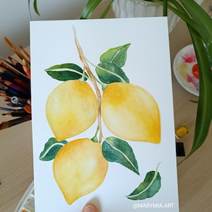 Lemon Watercolor Painting: Original A5 Citrus Art on Cotton Paper