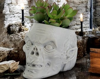 Crypt Ghoul Concrete Planter Mini - Halloween planter - Horror desk planter - Multiple colors available - Succulent planter