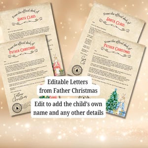 Carta editable de Papá Noel – Plantillas de cartas personalizables de Papá Noel – Fondo blanco o vintage – Conejito de acuarela