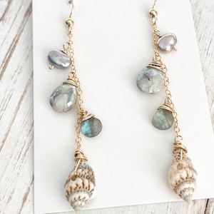 Marina, Sea shell and Gemstone Earrings
