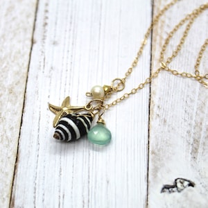 Gold fill Ocean Charm Necklace, Bumble bee Shell, Beach Jewelry