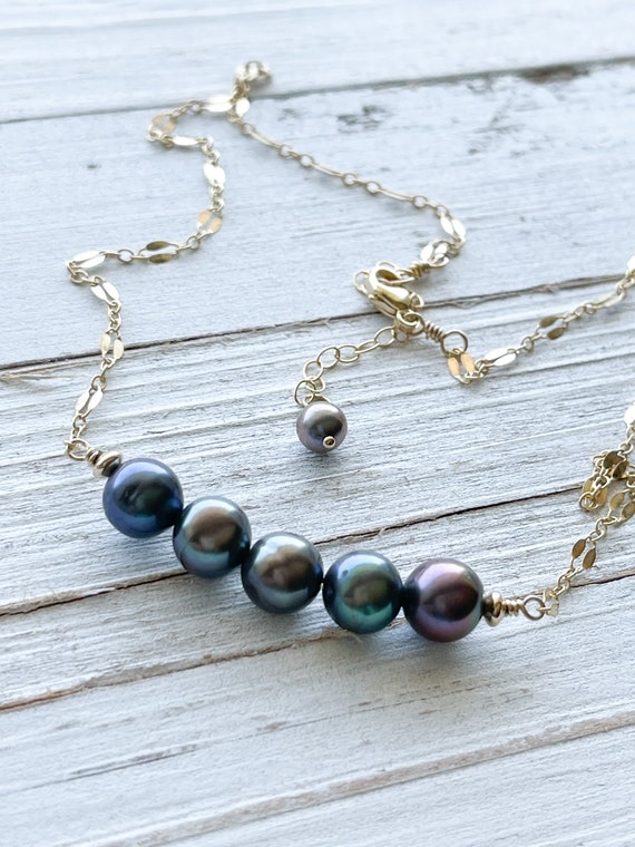 Etsy black pearl necklace sale