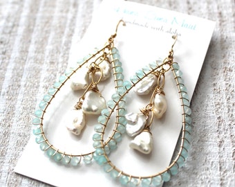 Beaded teardrops with Keshi Pearl earrings