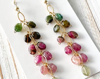 Watermelon Tourmaline Cluster Earrings